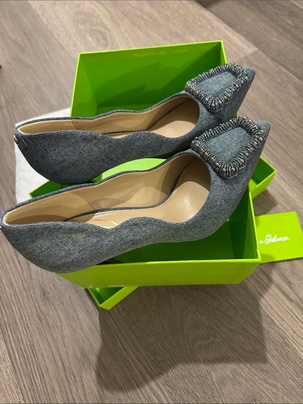 Harriett bead, blue denim heels by Sam Edelman in great condition like new!